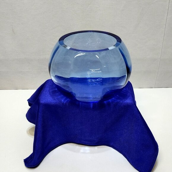 Tiffin Optic Copen Blue Art Glass Bowl Handcrafted Elegant Collectible Vintage - Picture 2 of 10